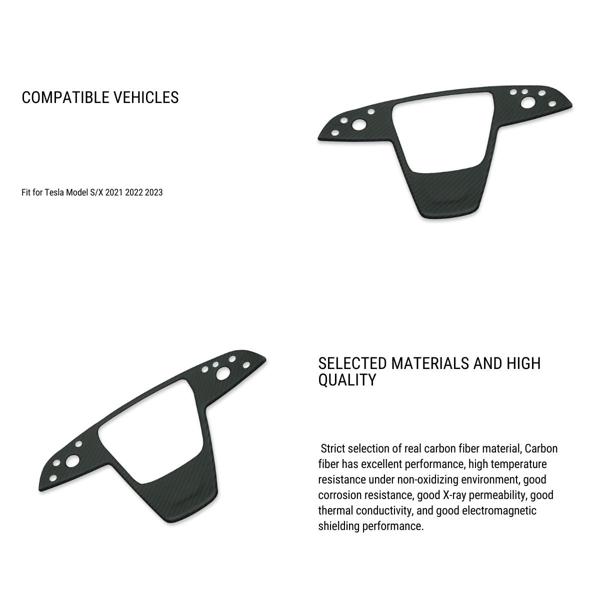 Carbon Fiber Steering Wheel Trim Panel Cover for Model S/X 2021+