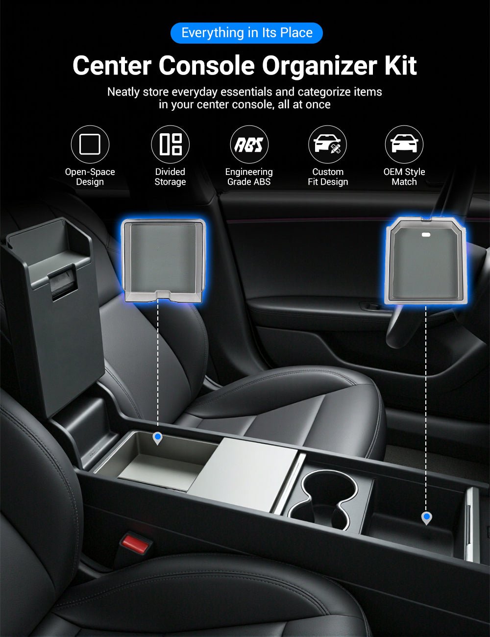 Center Console Tray Armrest Organizer for Tesla Model 3 Highland & New Model Y