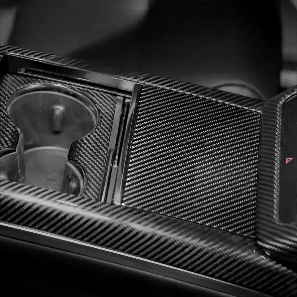 Center Panel Storage Box Dry Carbon Fiber Overlay for Tesla Model S/X 2021+