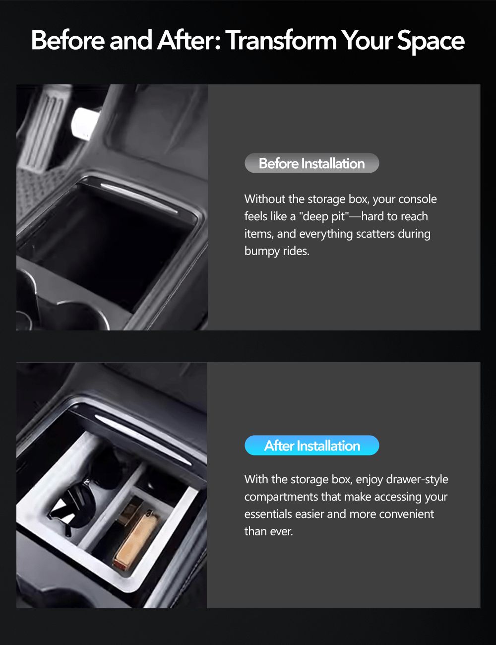 Central Storage Box for Tesla Model 3/Y