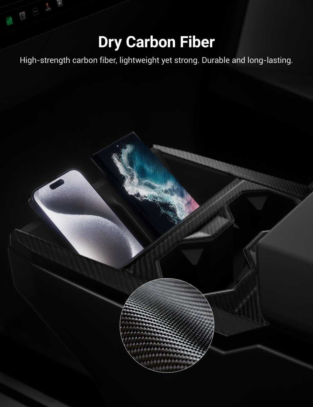 Dry Carbon Fiber Center Console Cup Holder for Tesla Cybertruck