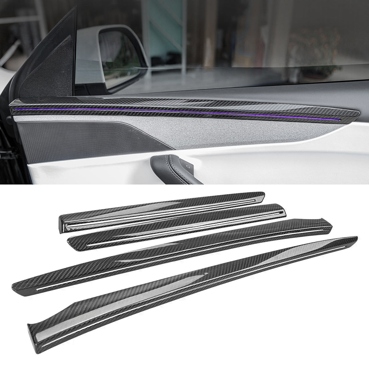 Dry Carbon Fiber Door Trim Cover for Tesla Model Y Juniper