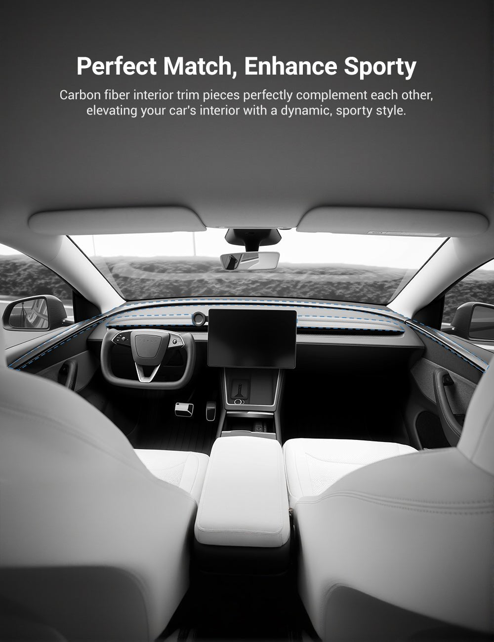 Dry Carbon Fiber Door Trim Cover for Tesla Model Y Juniper