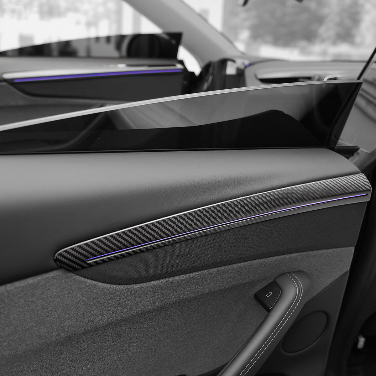 Dry Carbon Fiber Door Trim Cover for Tesla Model Y Juniper
