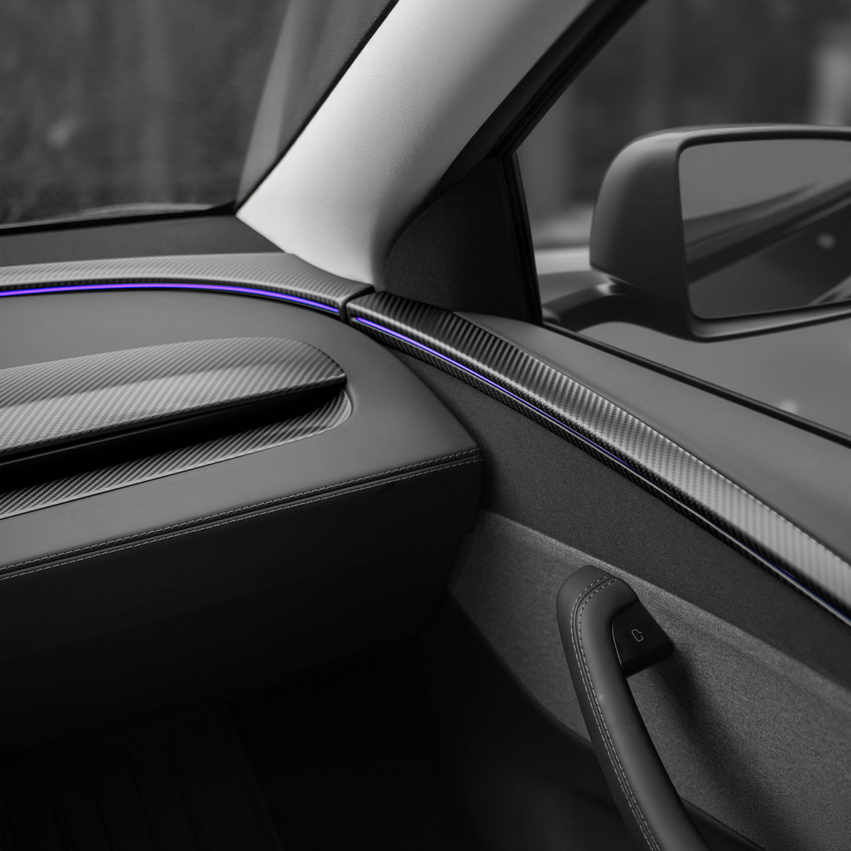 Dry Carbon Fiber Door Trim Cover for Tesla Model Y Juniper
