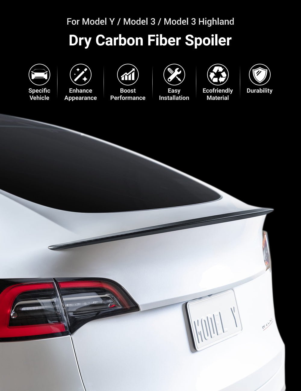 Highland Dry Carbon Fiber Performance Spoiler for Tesla Model 3/Y