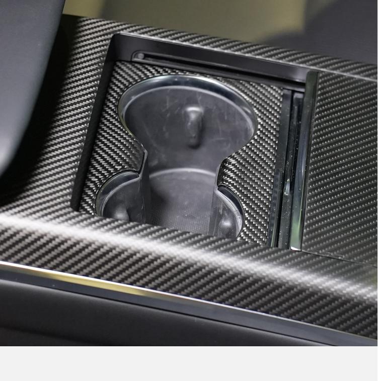 Front Water Cup Frame Dry Carbon Fiber Overlay for Tesla Model S/X 2021+