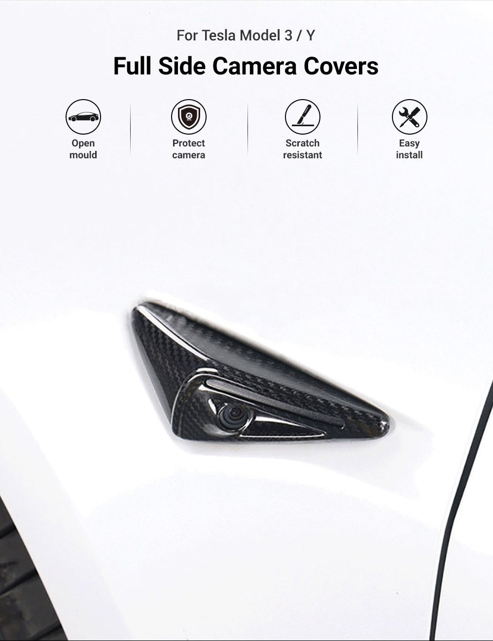 Tesla Model 3/Y Full Carbon Fiber Side Camera Covers