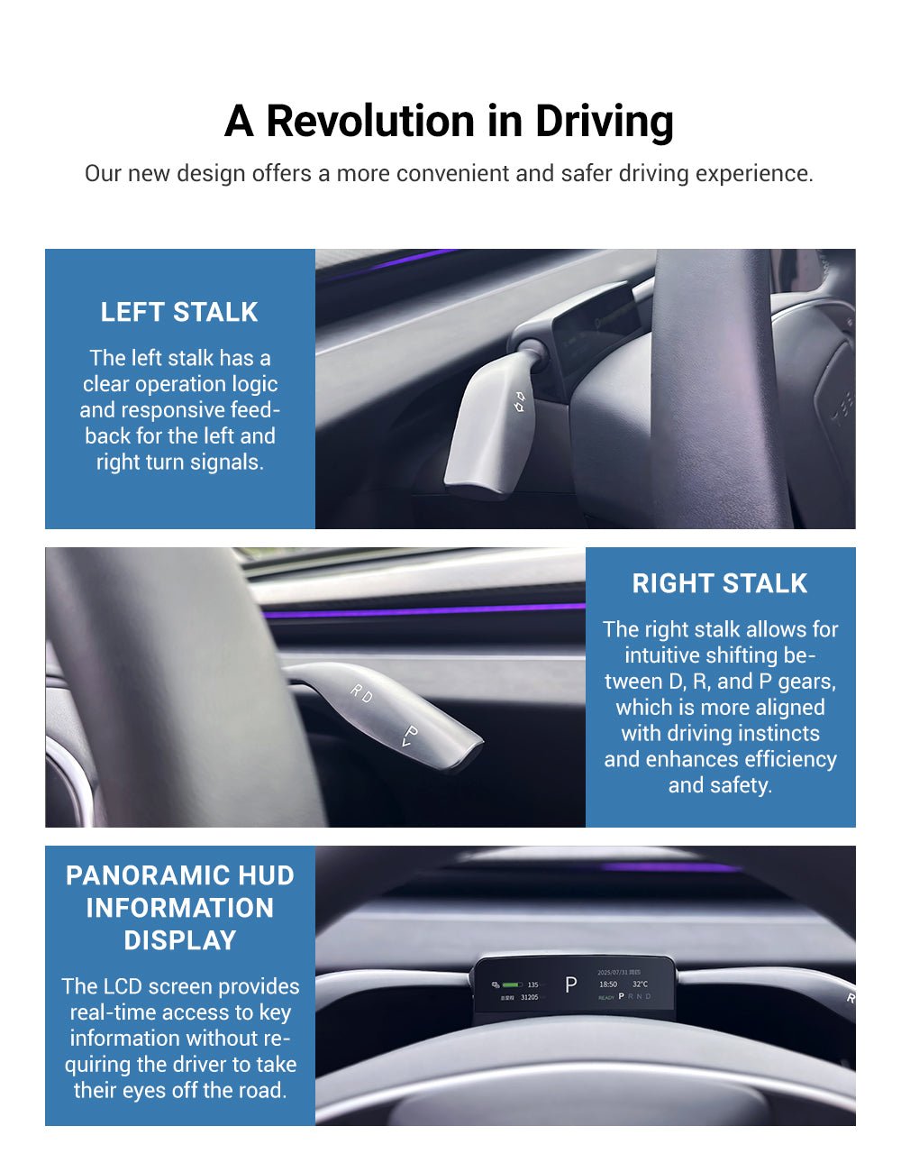 Gear Shift Stalks Heads Up Display for Tesla Model 3 Highland / Model Y Juniper