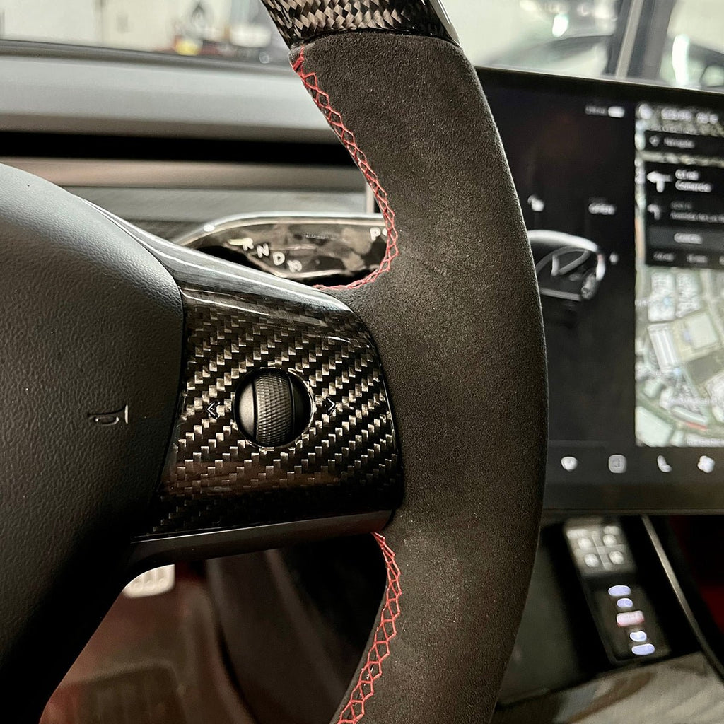 Round Suede Steering Wheel for Model 3 / Y