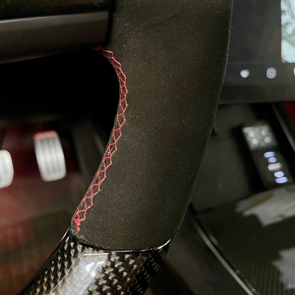 Round Suede Steering Wheel for Model 3 / Y