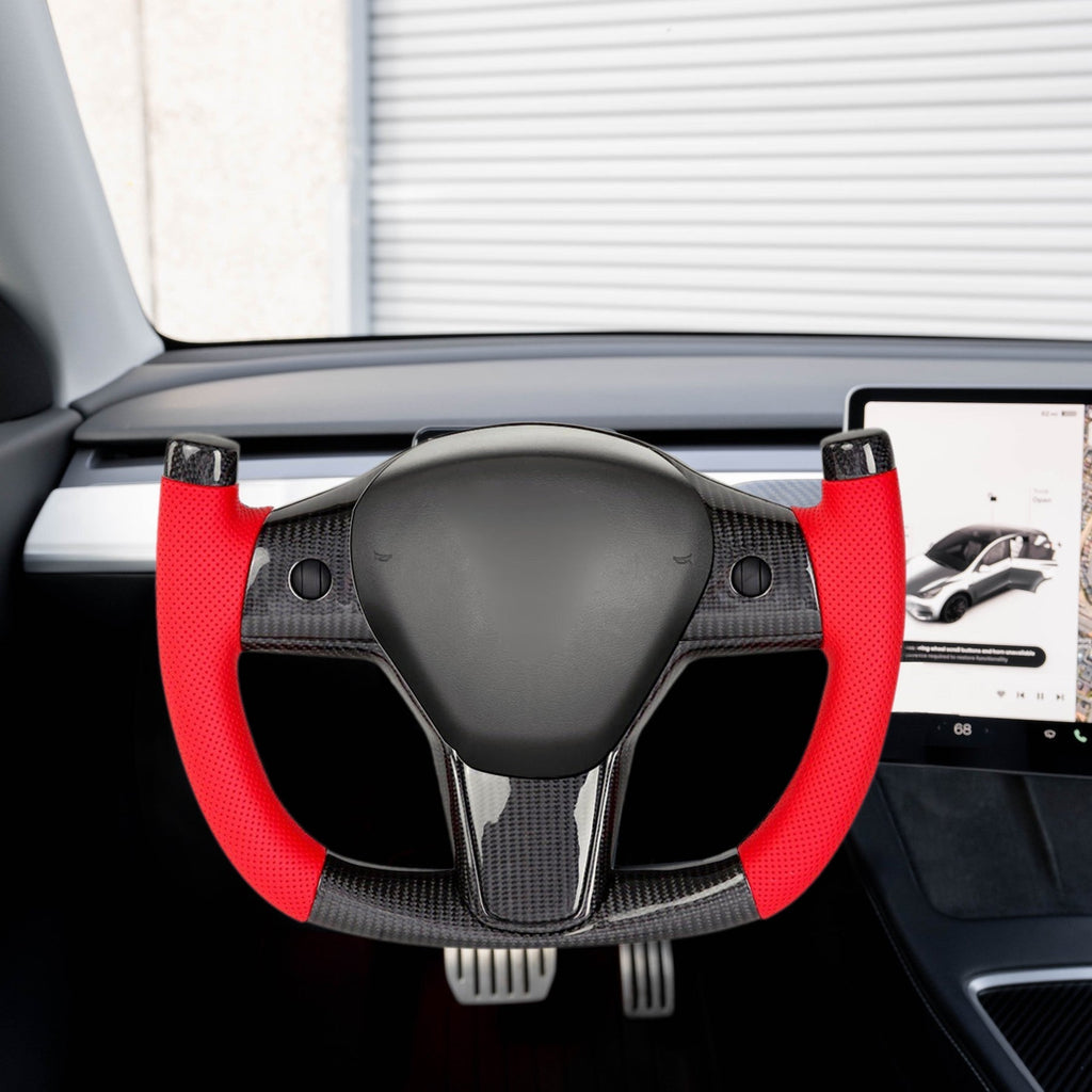 Modify Carbon Fiber Yoke-Style Steering Wheel for Tesla Model 3 / Y
