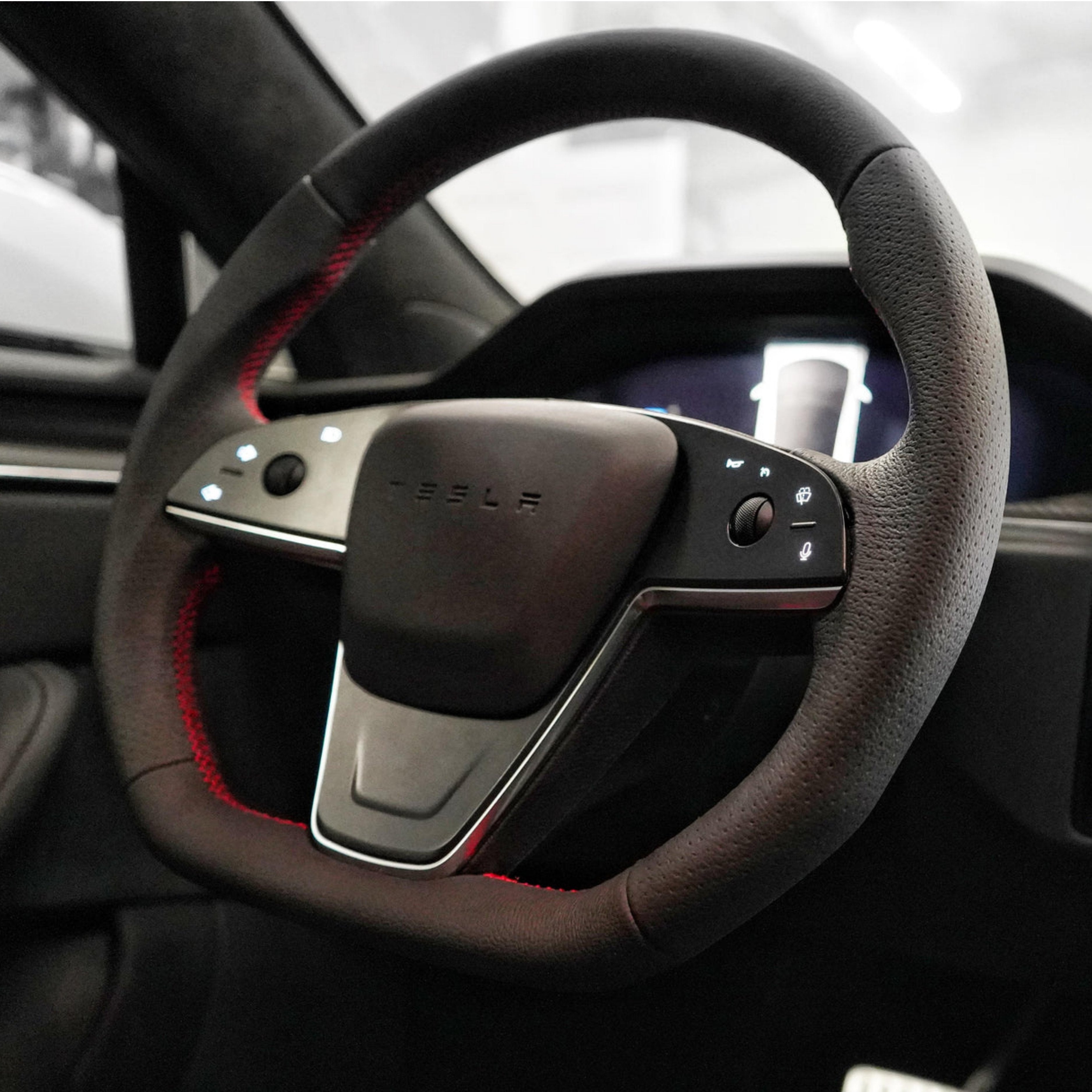 Plaid Round Steering Wheel Replacement for Tesla Model S / X 2021-2025