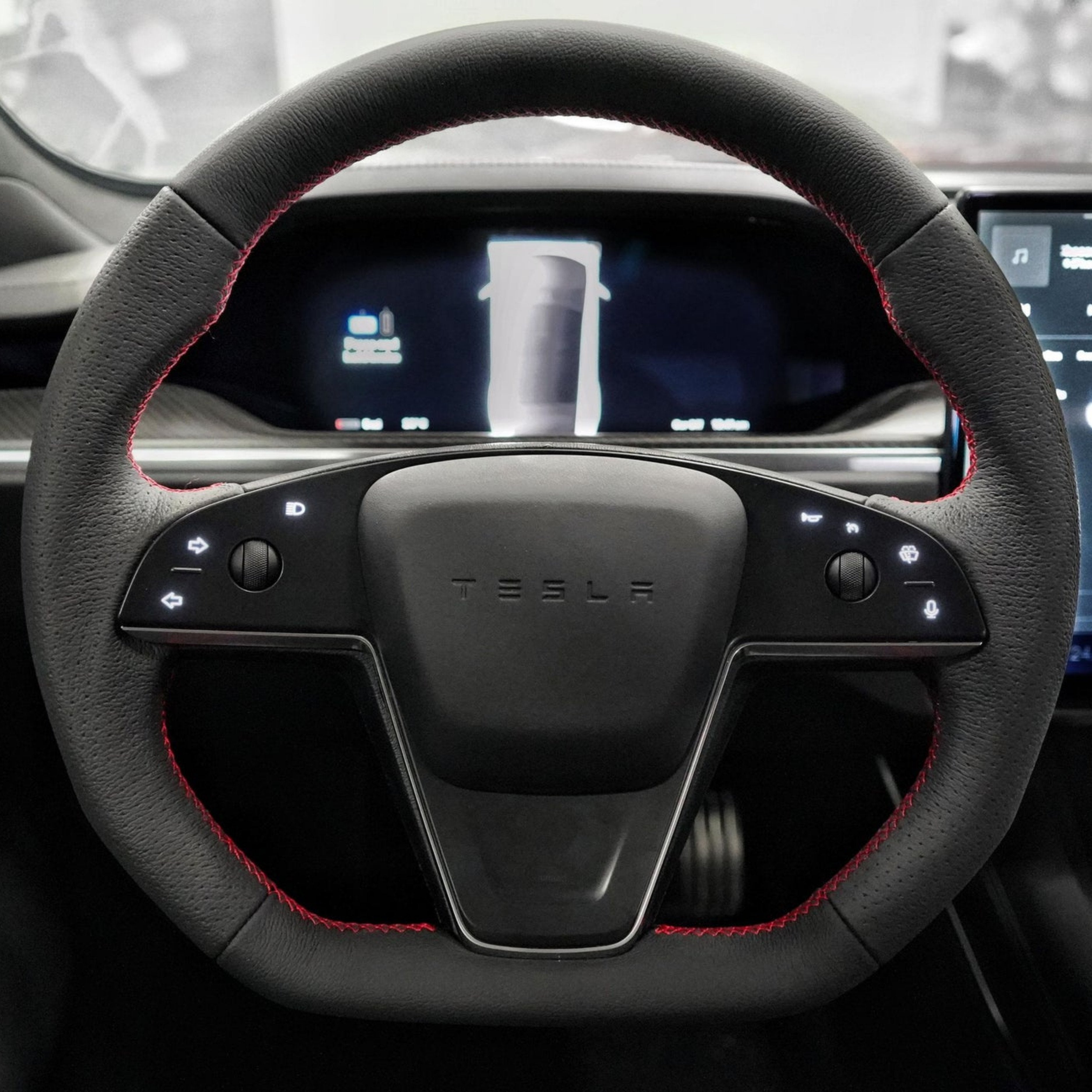 Plaid Round Steering Wheel Replacement for Tesla Model S / X 2021-2025