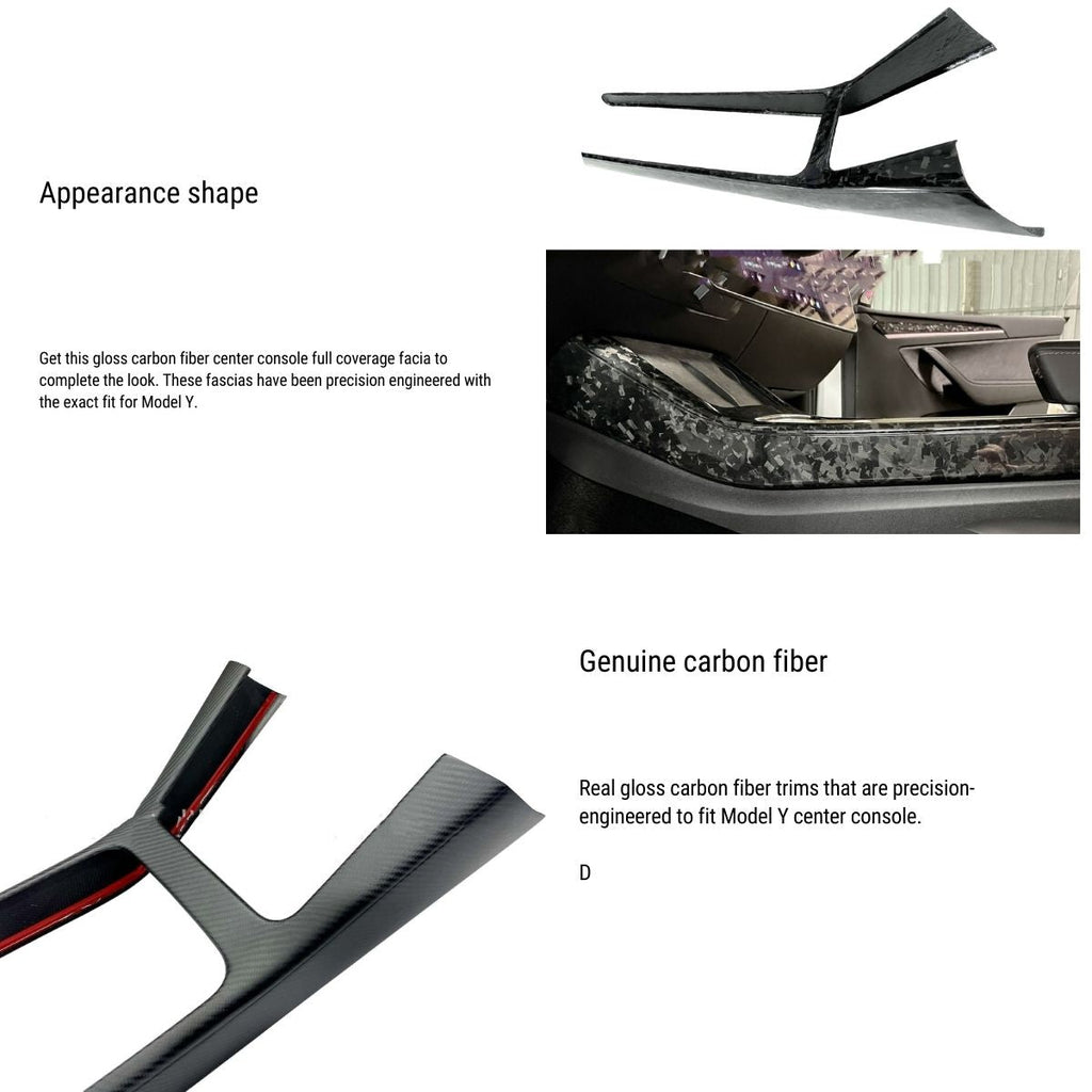 Real Dry Carbon Fiber Center Console Trim Panel for Tesla Model Y 2021-2024