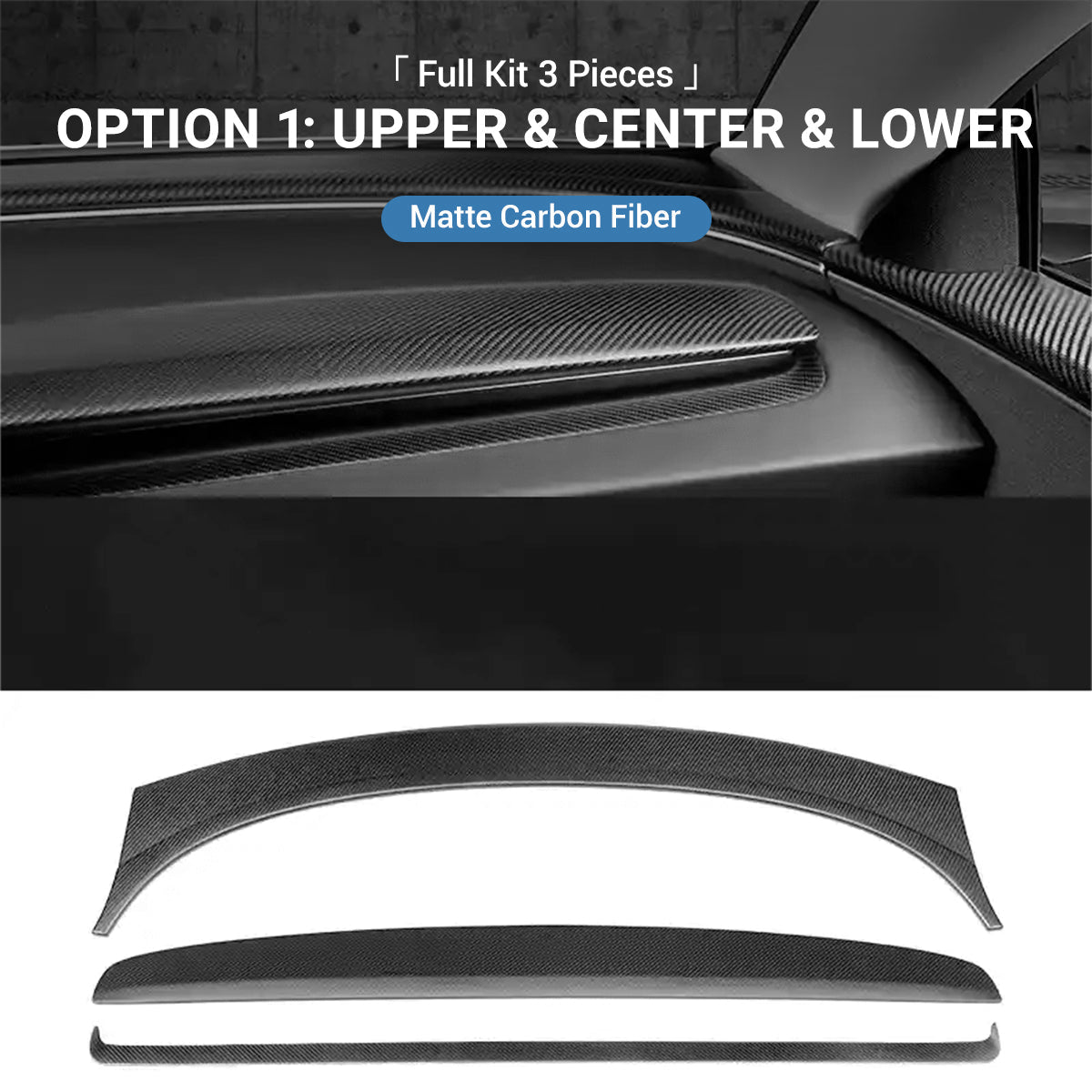 Real Dry Carbon Fiber Dashboard Cover for Model 3 Highland / Model Y Juniper