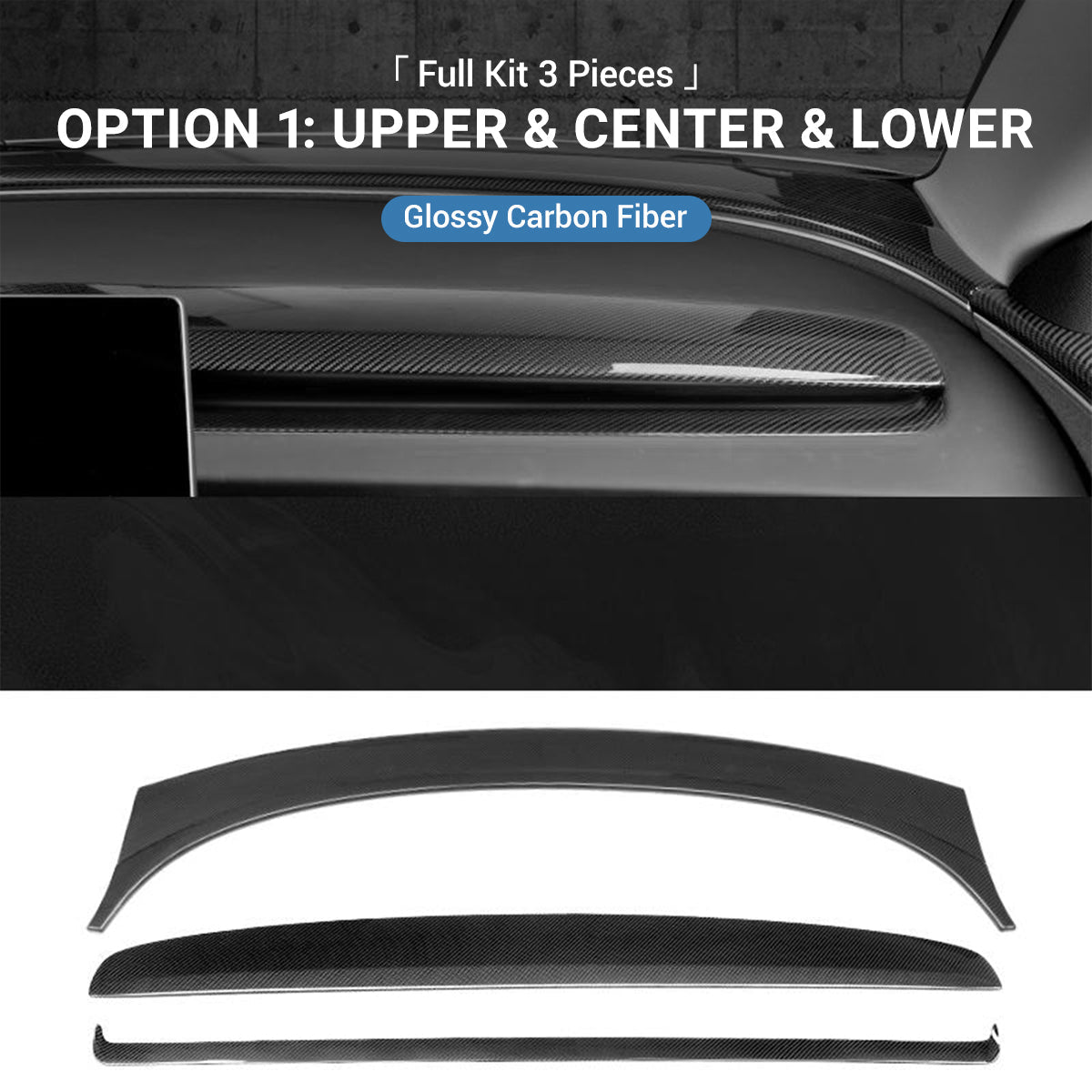 Real Dry Carbon Fiber Dashboard Cover for Model 3 Highland / Model Y Juniper