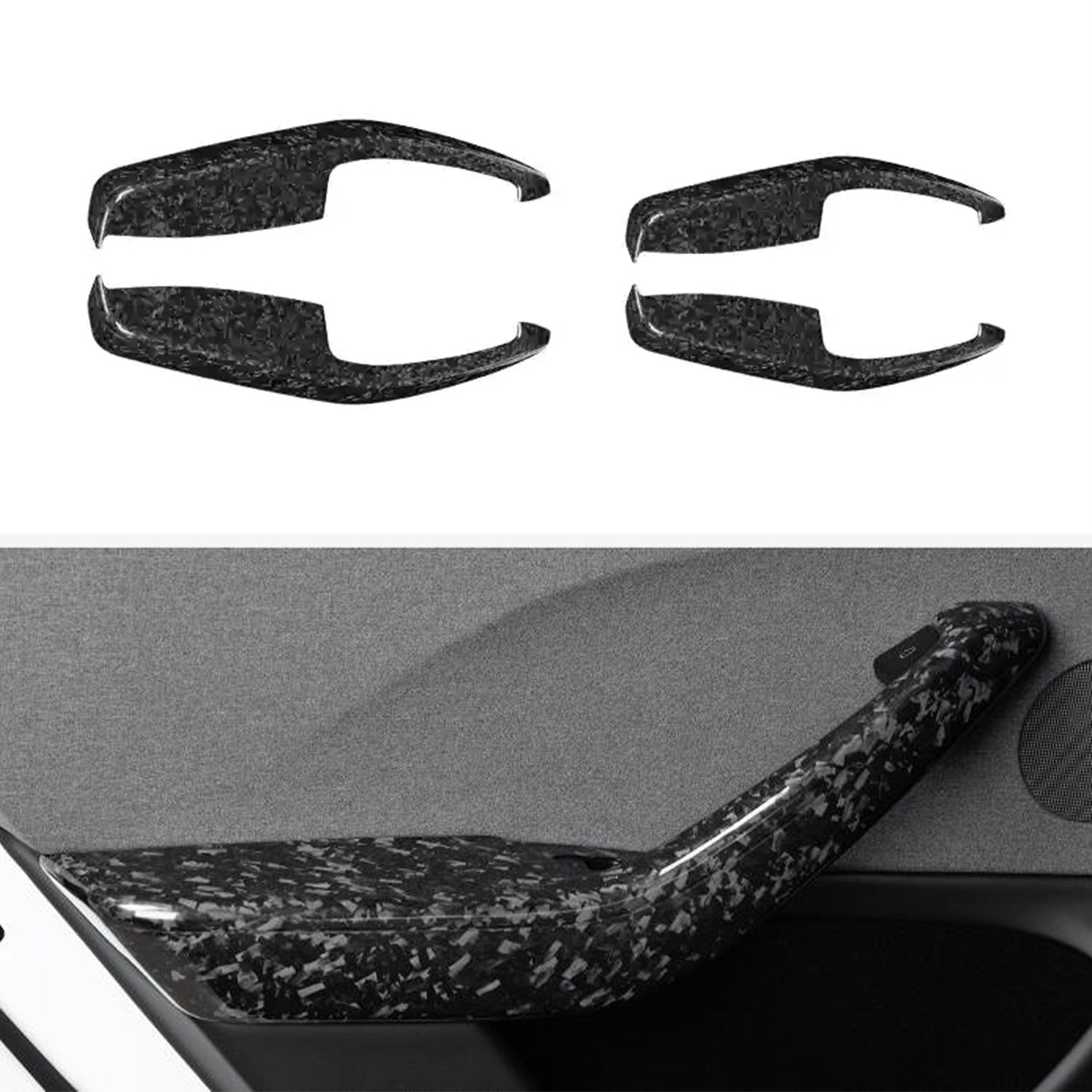 Real Dry Carbon Fiber Door Armrest Cover Overlays for Tesla Model 3 Highland