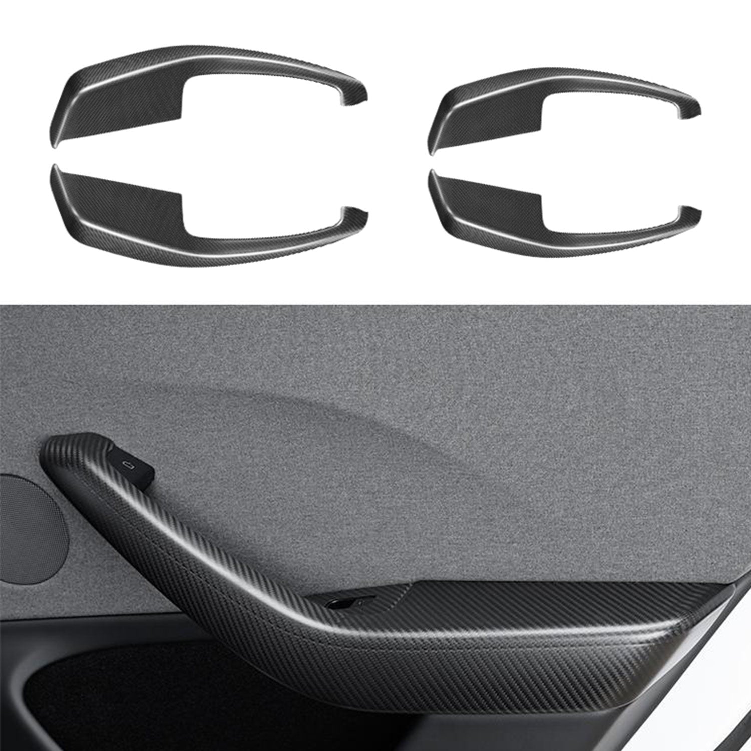 Real Dry Carbon Fiber Door Armrest Cover Overlays for Tesla Model 3 Highland