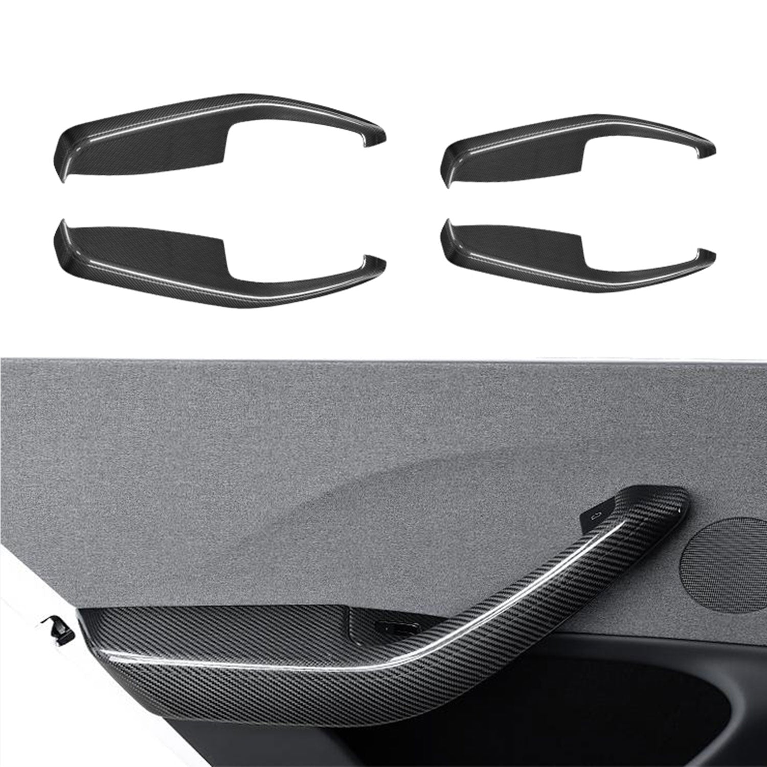 Real Dry Carbon Fiber Door Armrest Cover Overlays for Tesla Model 3 Highland
