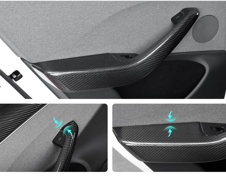 Real Dry Carbon Fiber Door Armrest Cover Overlays for Tesla Model 3 Highland
