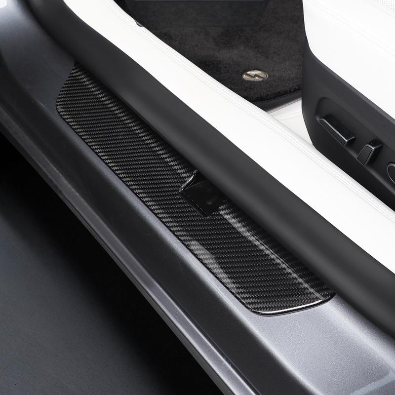 Real Dry Carbon Fiber Door Sill Strip Overlay for Tesla Model 3/Y