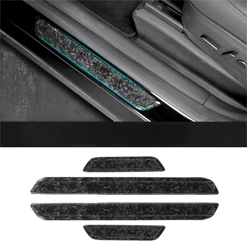 Real Dry Carbon Fiber Door Sill Strip Overlay for Tesla Model 3/Y