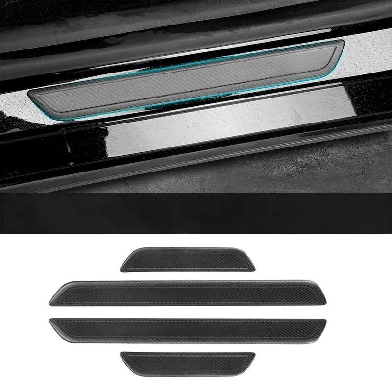 Real Dry Carbon Fiber Door Sill Strip Overlay for Tesla Model 3/Y