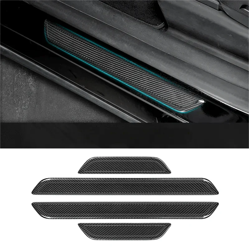 Real Dry Carbon Fiber Door Sill Strip Overlay for Tesla Model 3/Y