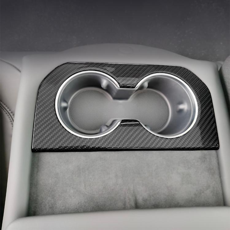 Rear Cup Holder Frame Dry Carbon Fiber Overlay for Tesla Model S/X 2023+