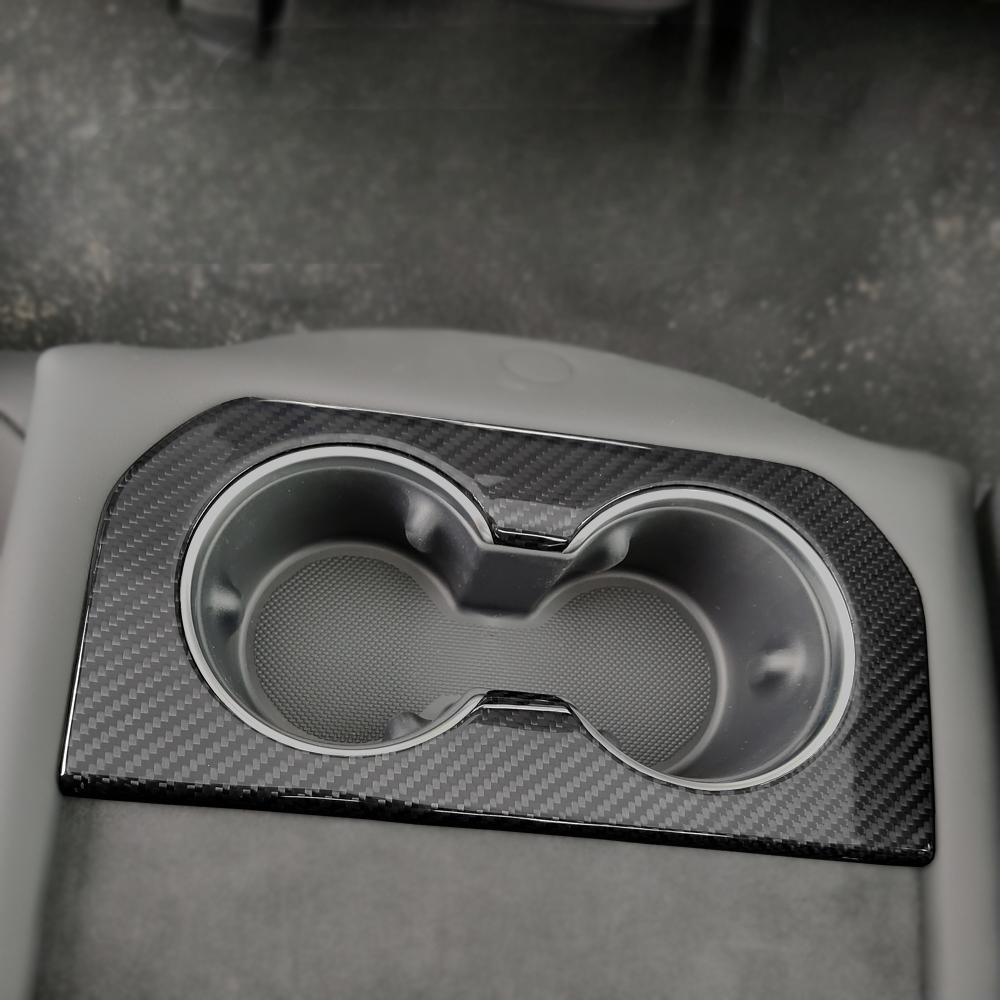 Rear Cup Holder Frame Dry Carbon Fiber Overlay for Tesla Model S/X 2023+