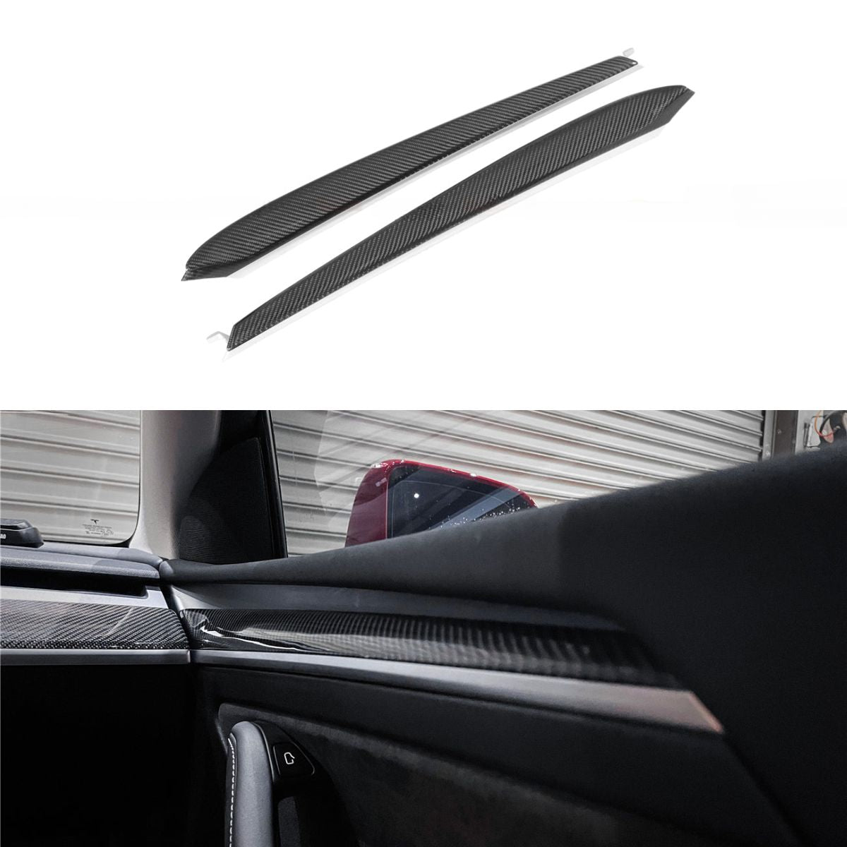 Repalcement Real Carbon Fiber Front Door Trim Panel  for Tesla Model 3 / Y 2021-2023