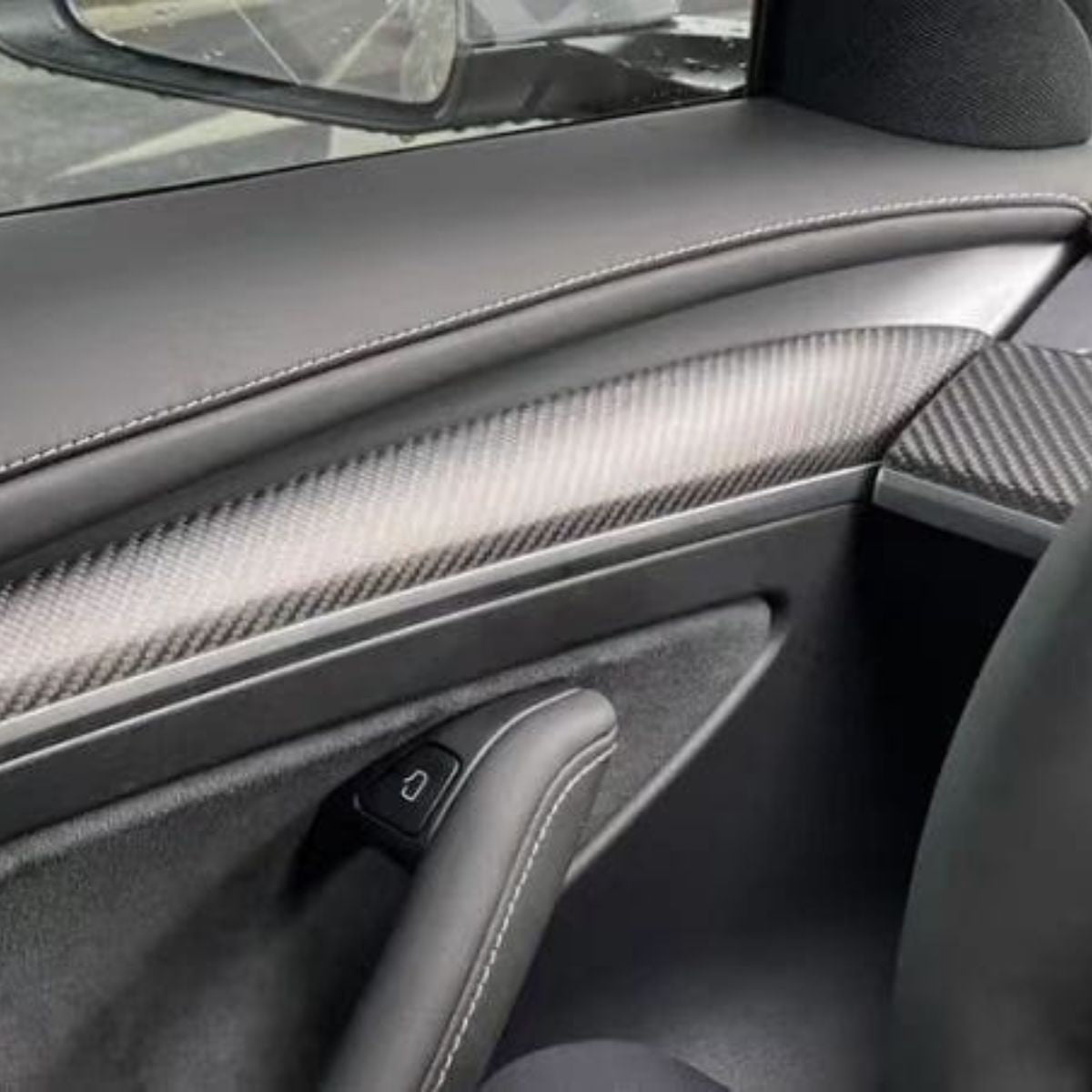Repalcement Real Carbon Fiber Front Door Trim Panel  for Tesla Model 3 / Y 2021-2023