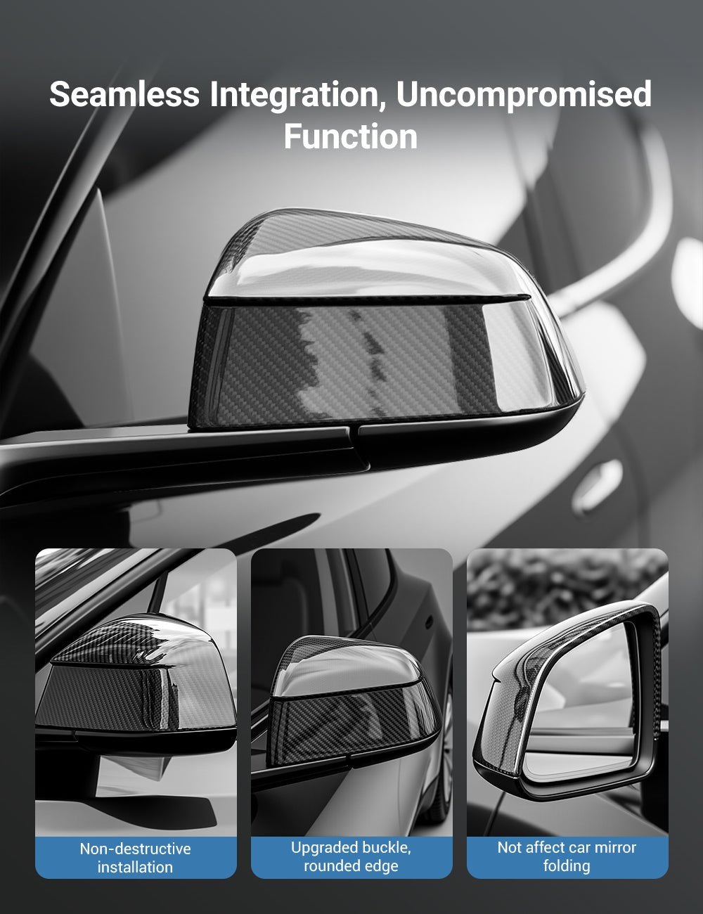 Tesla Model Y Juniper Dry Carbon Fiber Side Mirror Covers (OEM Style)