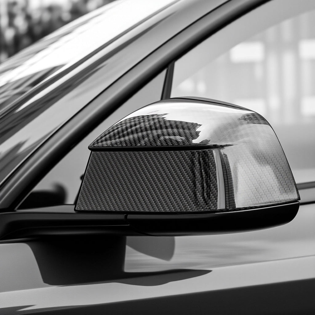 Tesla Model Y Juniper Dry Carbon Fiber Side Mirror Covers (OEM Style)