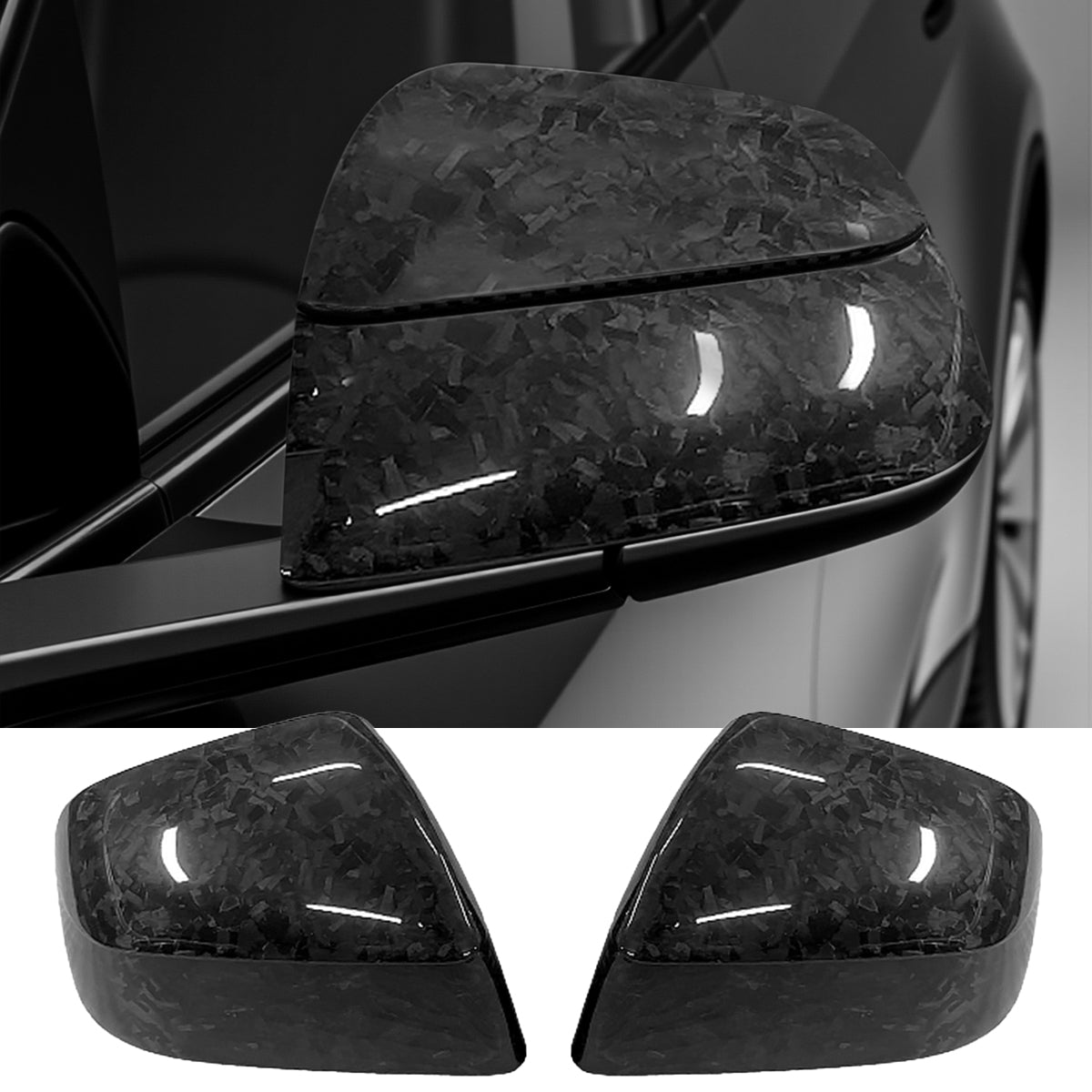 Tesla Model Y Juniper Dry Carbon Fiber Side Mirror Covers (OEM Style)