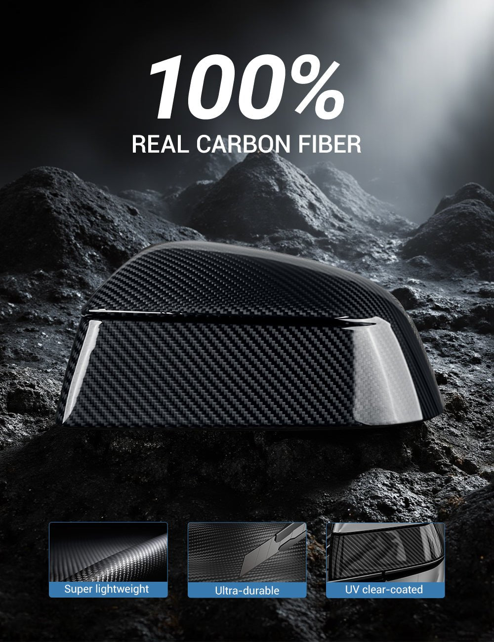 Tesla Model Y Juniper Dry Carbon Fiber Side Mirror Covers (OEM Style)