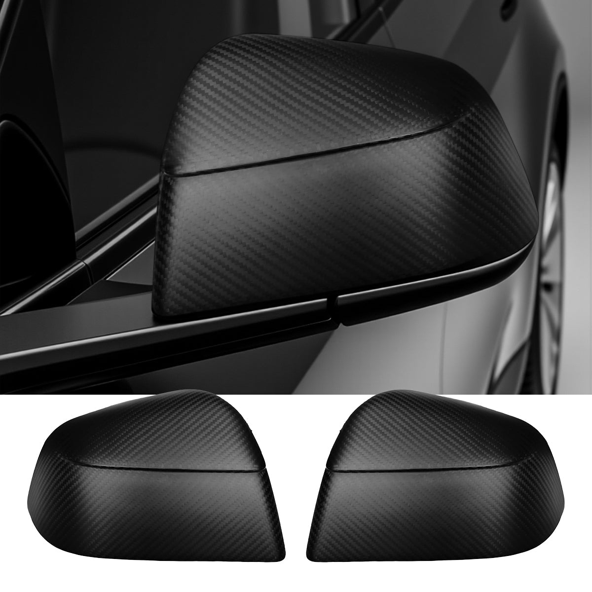 Tesla Model Y Juniper Dry Carbon Fiber Side Mirror Covers (OEM Style)