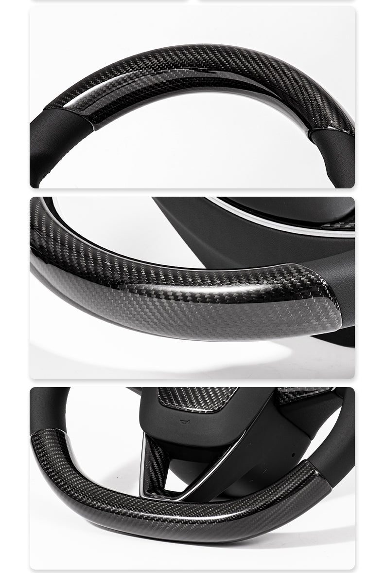 Real Dry Carbon Fiber Steering Wheel Trim Covers for Model Y Juniper & Model 3 Highland