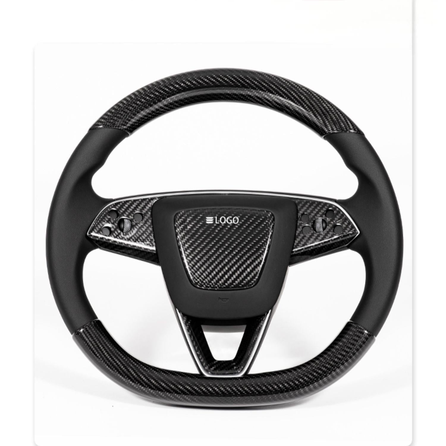 Real Dry Carbon Fiber Steering Wheel Trim Covers for Model Y Juniper & Model 3 Highland
