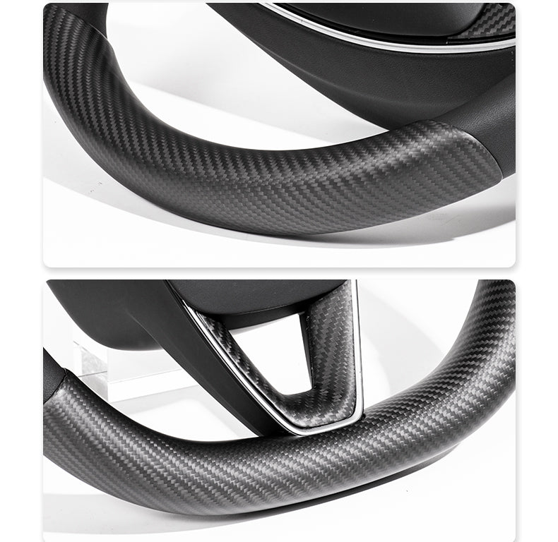 Real Dry Carbon Fiber Steering Wheel Trim Covers for Model Y Juniper & Model 3 Highland