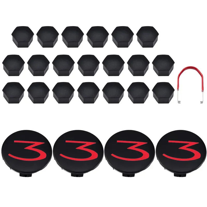 Tesla Model 3 Center Cap Kit (2017-Present) - Aero Wheel Cover Set w/ 3D Logo, Lug Nut Covers & Removal Tool