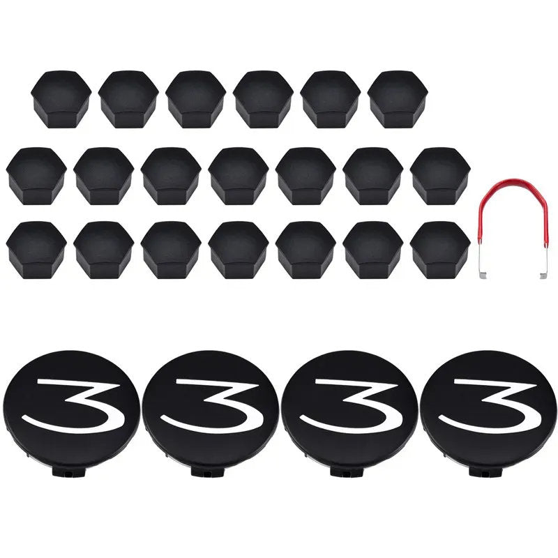 Tesla Model 3 Center Cap Kit (2017-Present) - Aero Wheel Cover Set w/ 3D Logo, Lug Nut Covers & Removal Tool