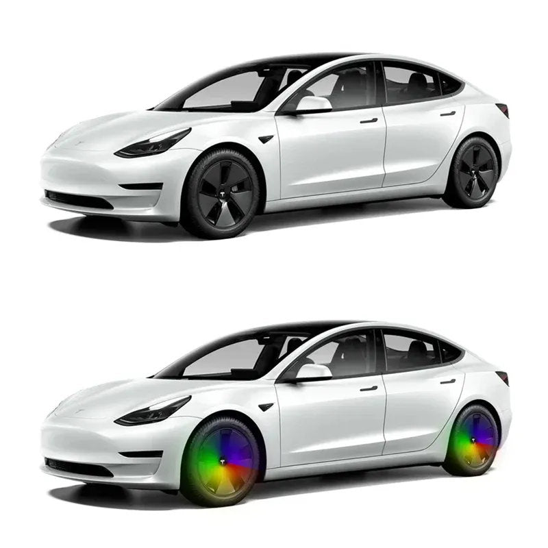 LED Wheel Light Covers for Tesla Center Caps - Compatible with Model S/3/X/Y (Set of 4) - Kinetic Lighting for Enhanced Safety and Style