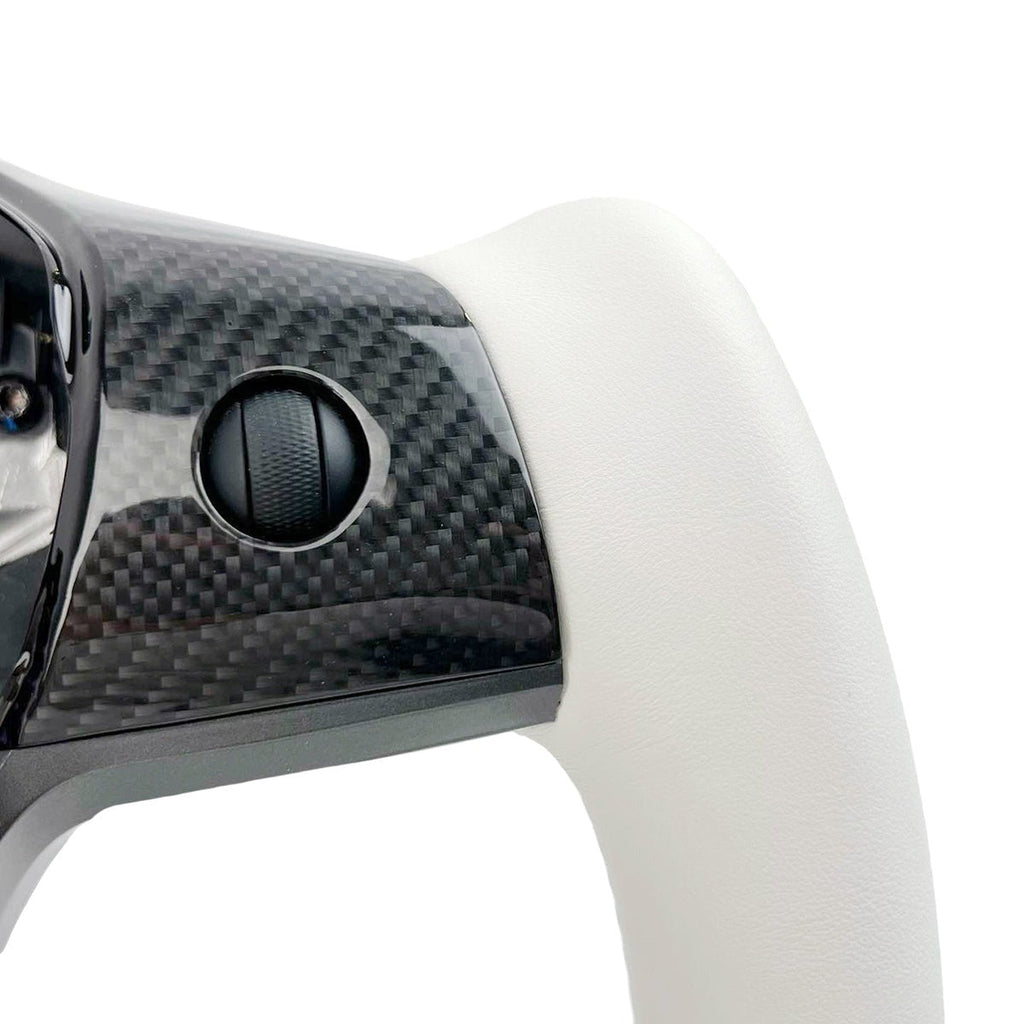 White Leather Yoke Steering Wheel for Tesla Model 3/Y