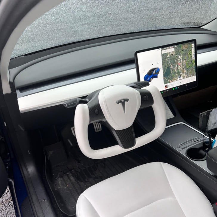 White Leather Yoke Steering Wheel for Tesla Model 3/Y