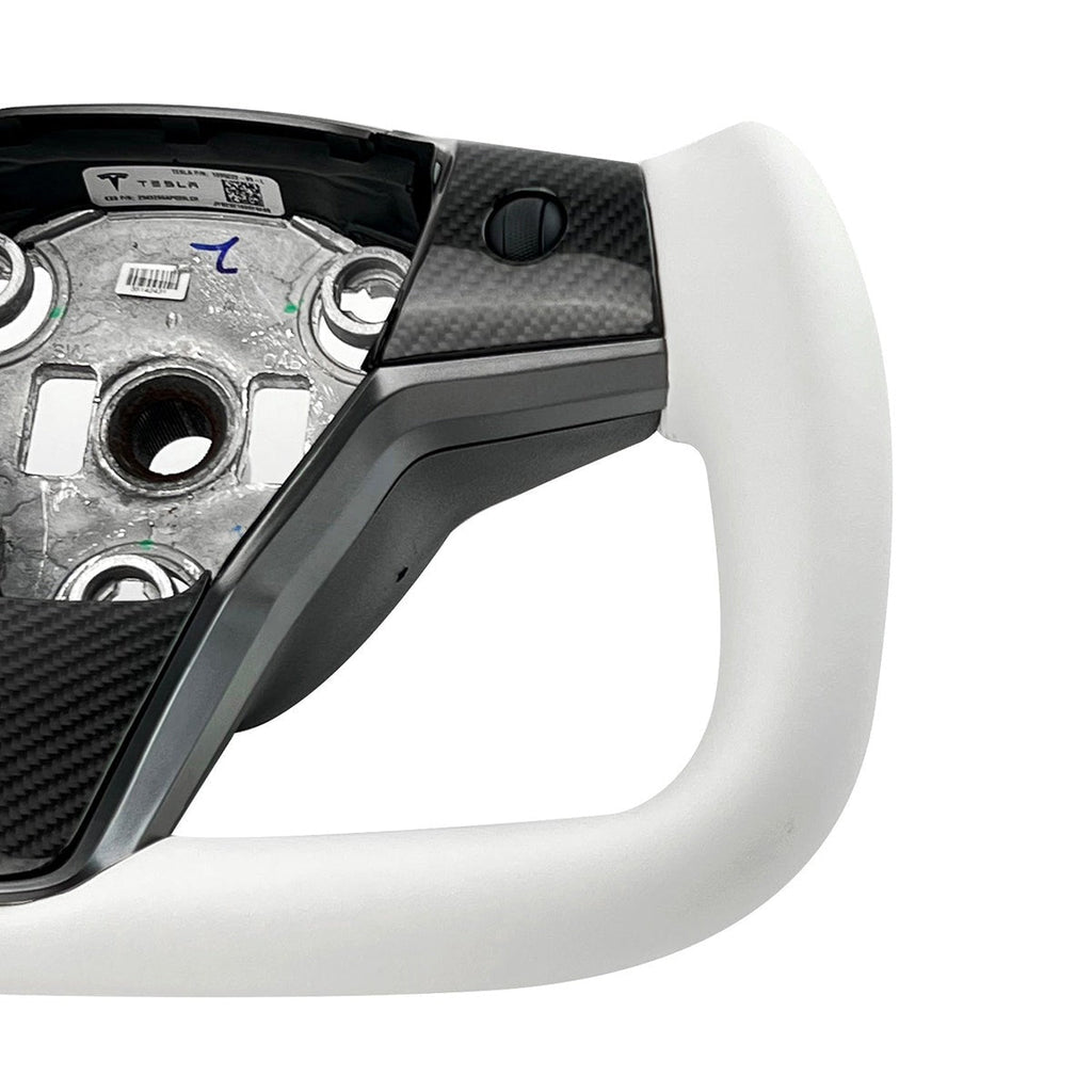 White Leather Yoke Steering Wheel for Tesla Model 3/Y