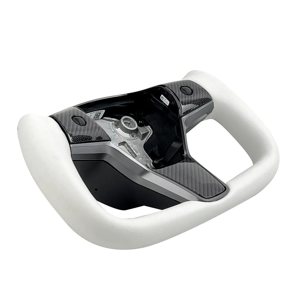 White Leather Yoke Steering Wheel for Tesla Model 3/Y