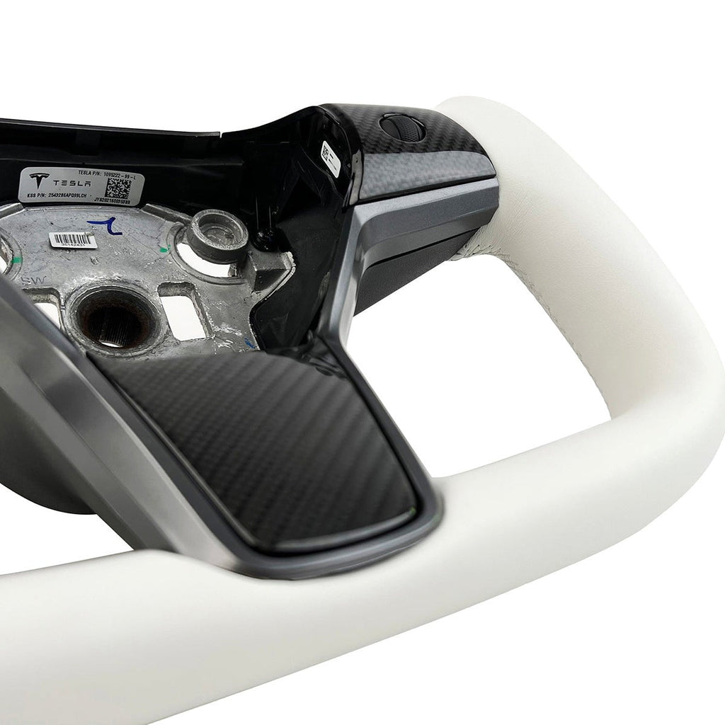 White Leather Yoke Steering Wheel for Tesla Model 3/Y