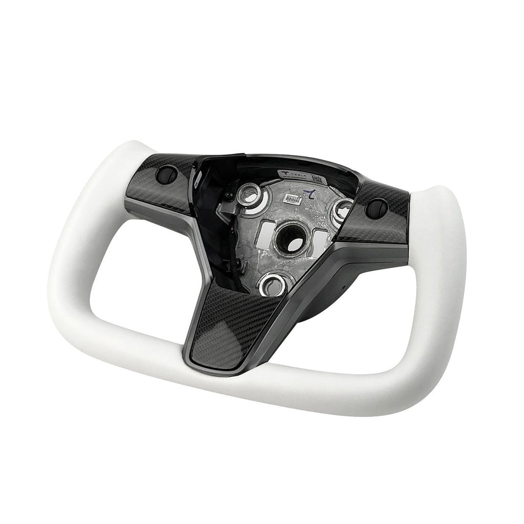White Leather Yoke Steering Wheel for Tesla Model 3/Y